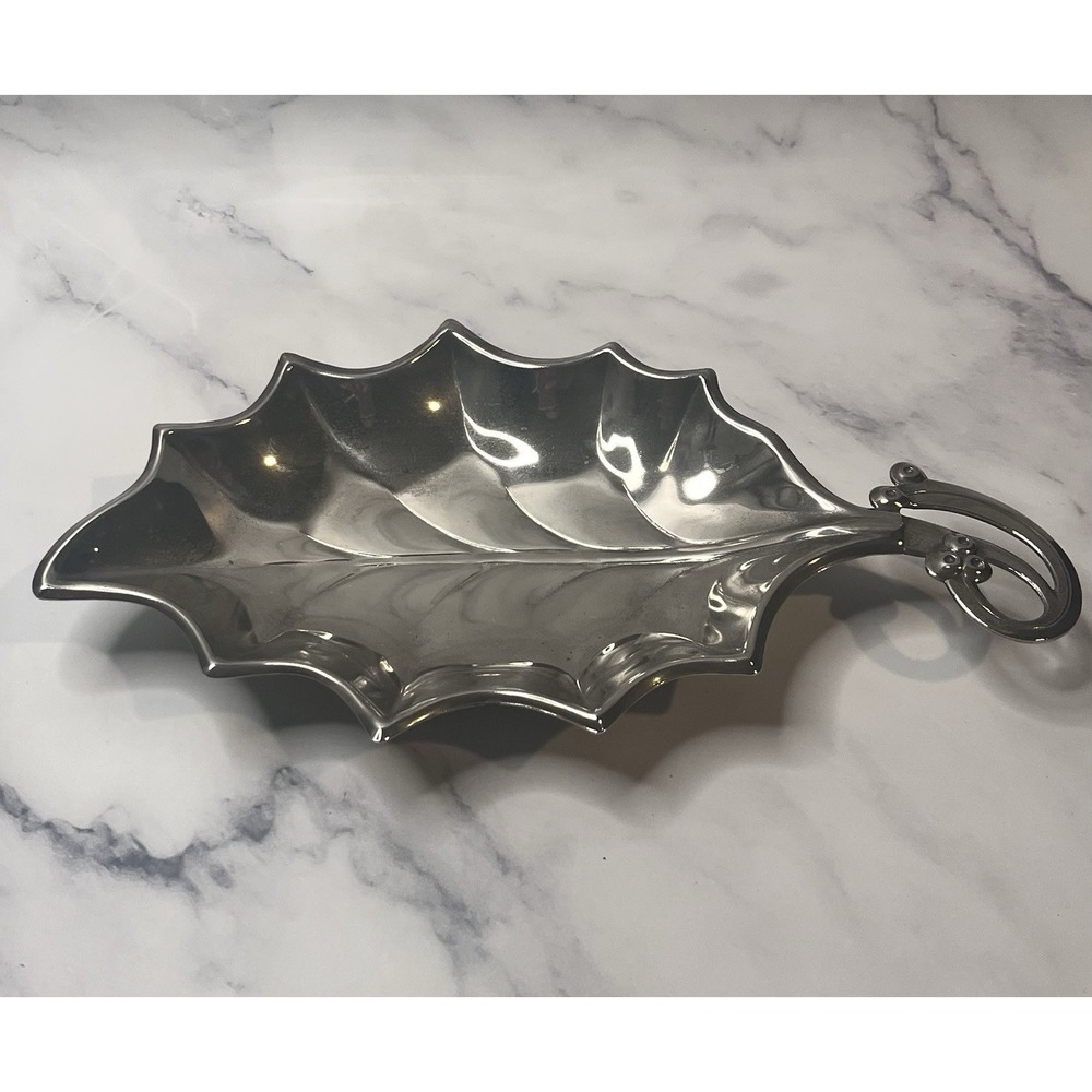 Vintage Hugo Silver Plated Leaf Shaped Tray MCM 9.5x5" Read